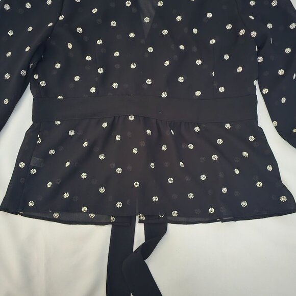 CATO Black Sheer Polka Dot Waist Tie 3/4 Sleeve Blouse Women's Size XL - Picture 4 of 14